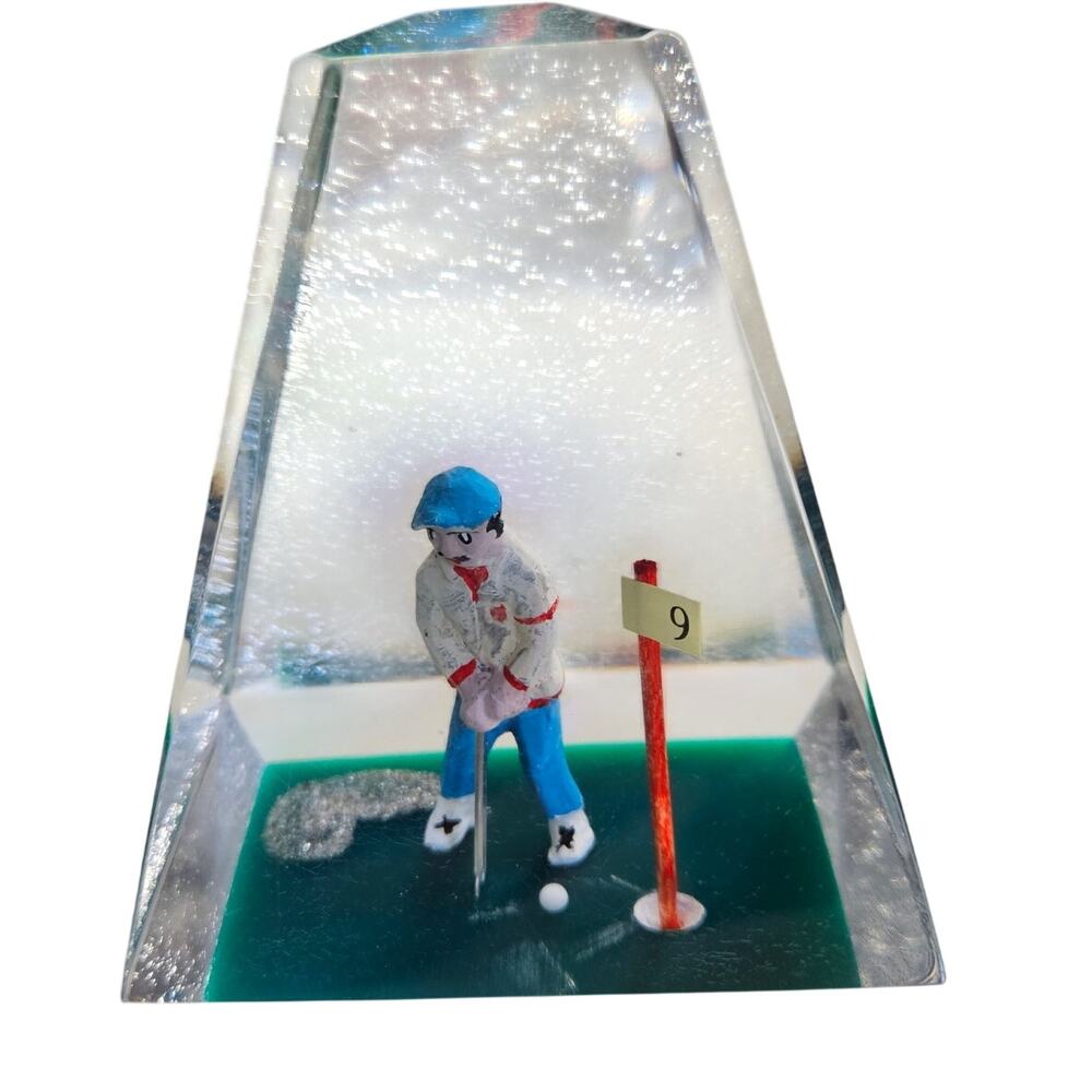Rare vintage Lucite acrylic Prism Paperweight golf putter Number 9 hole